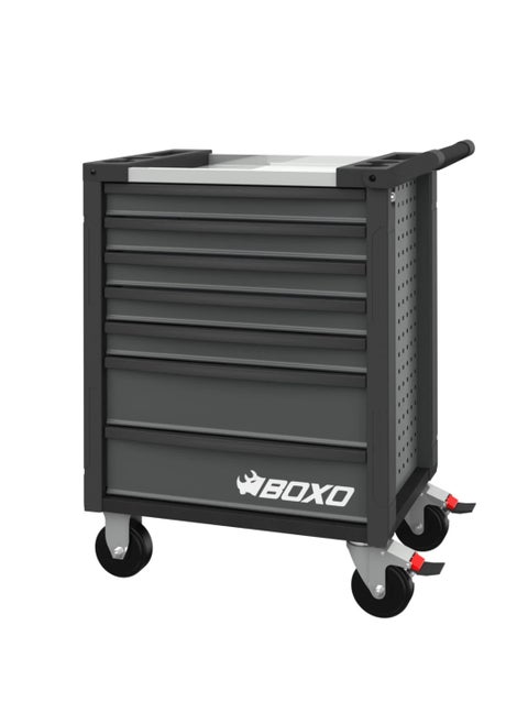 BOXO 7 Drawer Tool Trolley with Stainless Steel Worktop and MIS System (Empty) – Ideal for Auto Workshops to Organize and Protect Hand Tools