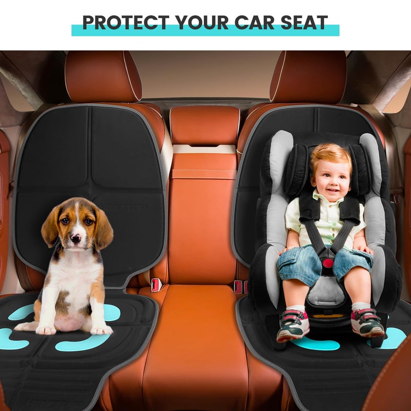 HEYTRIP Car Seat Protector, 2 Packs, Rear-Facing/Forward Facing Car Seat Mat for 0~12 Years Old Children, Waterproof, Easy Cleanup, Non-Slip, Fit Most Car Seats(Black Blue) - Image 2