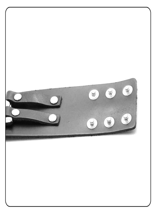 Fusamk Fashion Alloy Snap Wide Leather Wristband Cuff Bracelet,7-8inches - Image 5