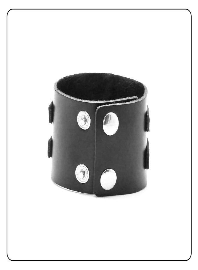 Fusamk Fashion Alloy Snap Wide Leather Wristband Cuff Bracelet,7-8inches - Image 4