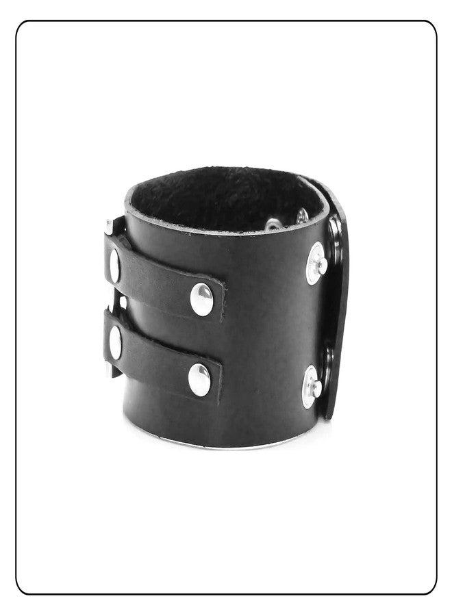 Fusamk Fashion Alloy Snap Wide Leather Wristband Cuff Bracelet,7-8inches - Image 3