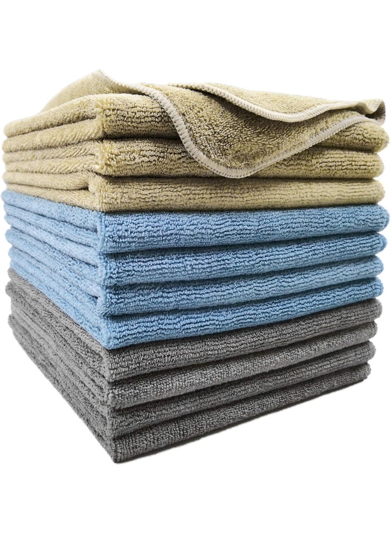 Polyte POLYTE Professional Microfiber Cleaning Cloth, 14 x 14 in, Blue, Camel, Gray (12 Pack) - Image 1