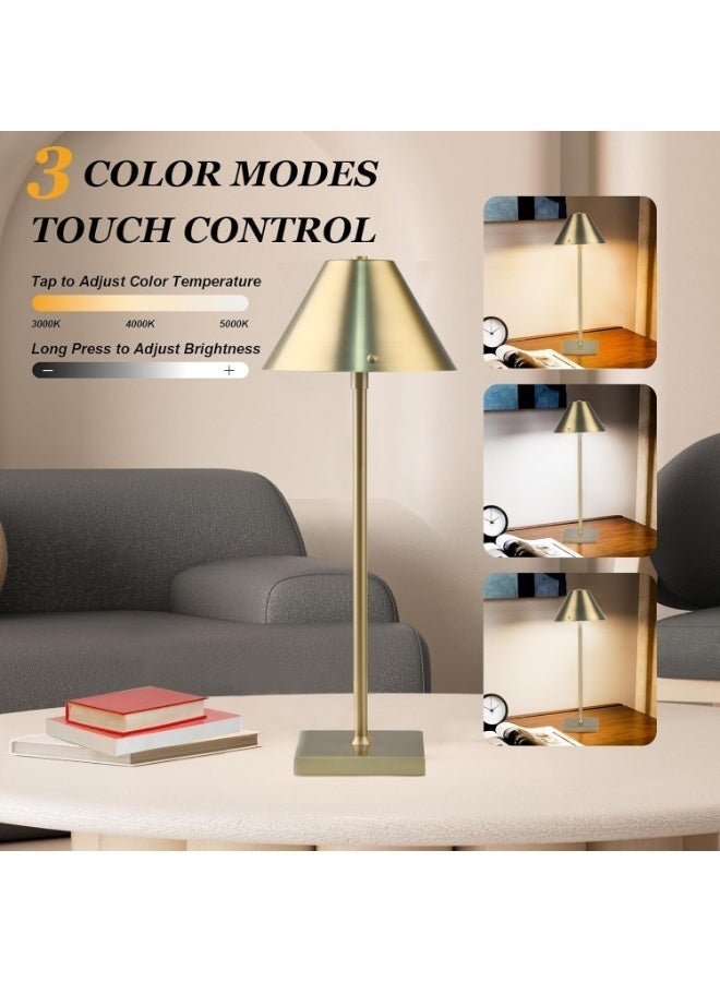 Rich Life 45CM Rechargeable Cordless LED Desk Lamp Gold | Portable Metal Table Lamp with 3 Color Stepless Dimming USB-C Charging Bedside Night Light for Bedroom Office Study Restaurant Bar Café Home Decor - Image 2