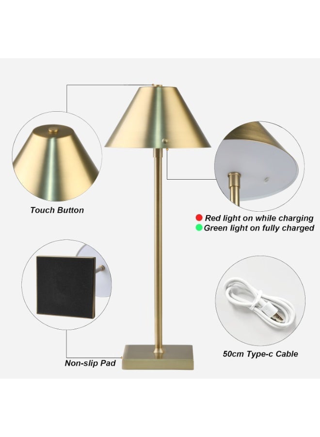 Rich Life 45CM Rechargeable Cordless LED Desk Lamp Gold | Portable Metal Table Lamp with 3 Color Stepless Dimming USB-C Charging Bedside Night Light for Bedroom Office Study Restaurant Bar Café Home Decor - Image 3