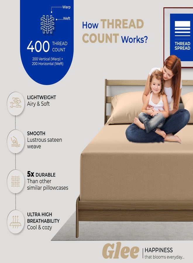 THREAD SPREAD 100% Cotton Pillowcases Standard/Queen Size Set of 2-400 Thread Count Cotton Pillowcases, Ultra Soft Cooling Sateen Weave Pillow Cases for Sleeping, Set of 2 Pillow Covers (Taupe) - Image 2