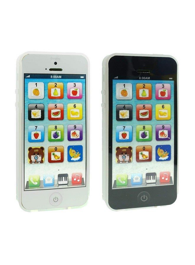 Cooplay 2Pcs Black And White Yphone Toy Play Music Cell Phone Mobile Phone Learning English Education Christmas Lights Interactive For Toddler Baby Kids Sets Of 2 - Image 1
