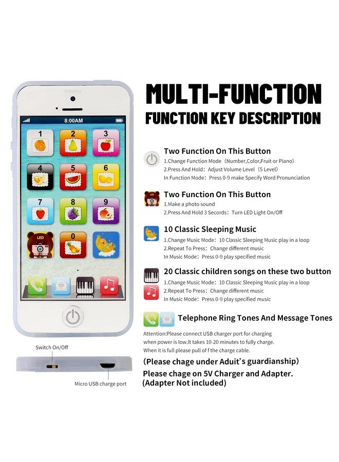 Cooplay 2Pcs Black And White Yphone Toy Play Music Cell Phone Mobile Phone Learning English Education Christmas Lights Interactive For Toddler Baby Kids Sets Of 2 - Image 2