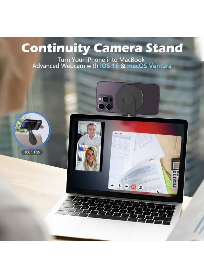 imluckies [Upgraded Magnetic Laptop Phone Holder, 180° Adjustable Continuity Camera Mount Compatible with Magsafe for iPhone 16 15 14 13 12 Series, Monitor Clip for iOS 16 & macOS Ventura, Black - Image 4