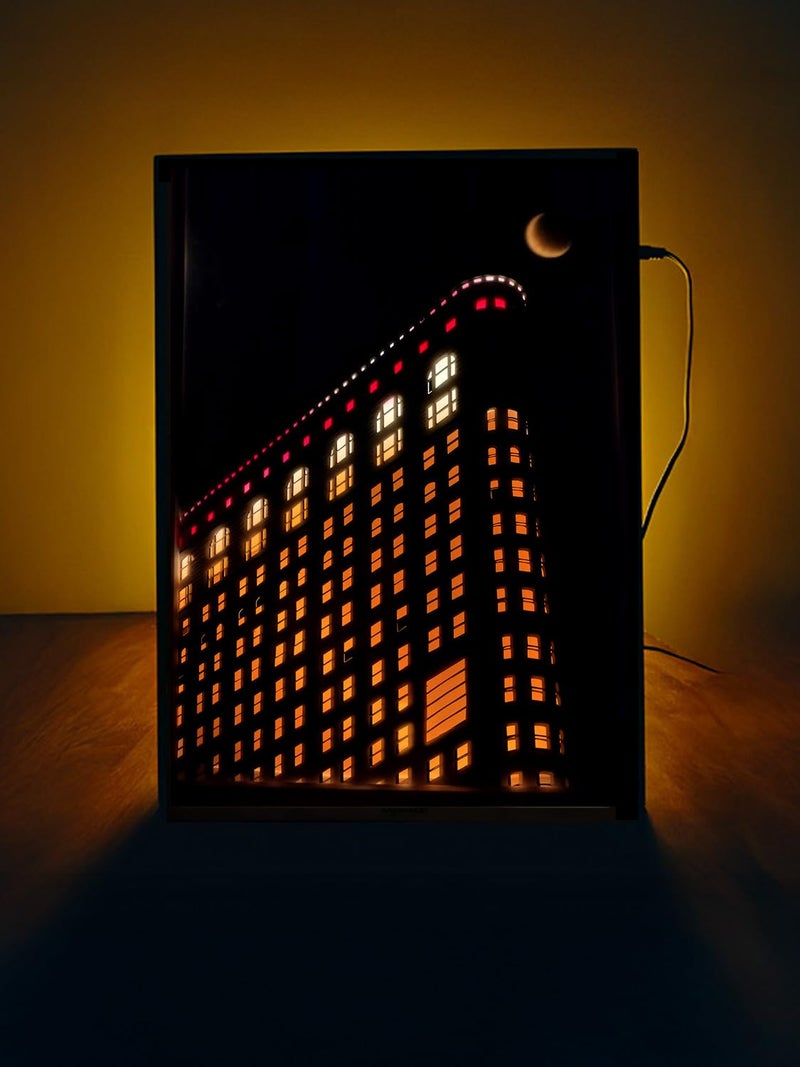 LightMask - Beyond Imagination عمل فني لمبنى فلاتيرون مع أضواء مضيئة وصوت ساحر 116x156 بوصة إطار صور LED مزين بأضواء مضيئة فنون جدارية LED - Image 1