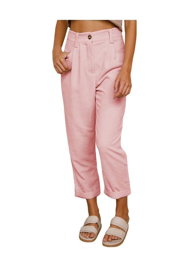 Loquat New Women's High-waisted Solid Color Corduroy Loose Casual Pants 