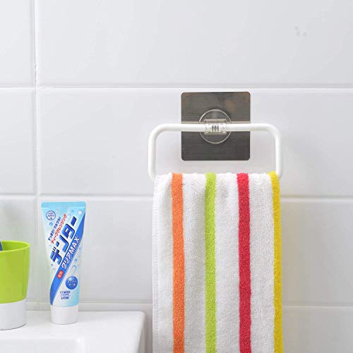 XML Magic Sticker Series Self-Adhesive Square Plastic Towel Holder Hanger Ring for Bathroom and Kitchen (White) - (Pack of 1), Standard, (xtowelringsquare) - Image 5