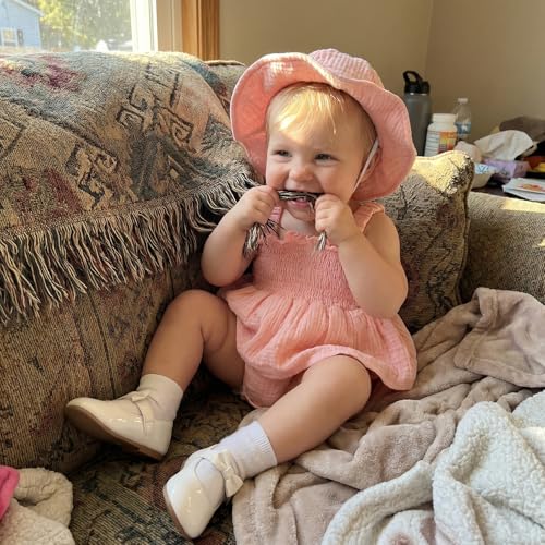 Mubineo Baby Girl Clothes Summer Dress Cotton Linen Romper Sleeveless Smocked Rompers Sun Dress Hat Skirt Boho Outfits (Solid Pink, 6-9 Months) - Image 2