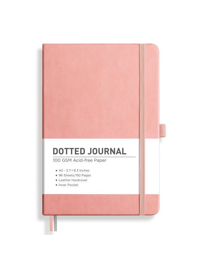 RETTACY Dotted Journal Notebook, 192 Pages, A5 Medium Size (5.7'' x 8.3''), Leather Hardcover, 100 GSM Thick Paper, for Journaling, Planning, Tracking (Pink) - Image 1