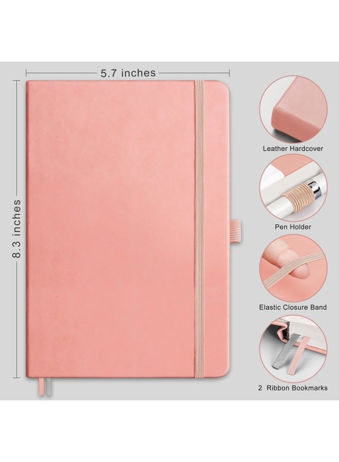 RETTACY Dotted Journal Notebook, 192 Pages, A5 Medium Size (5.7'' x 8.3''), Leather Hardcover, 100 GSM Thick Paper, for Journaling, Planning, Tracking (Pink) - Image 2