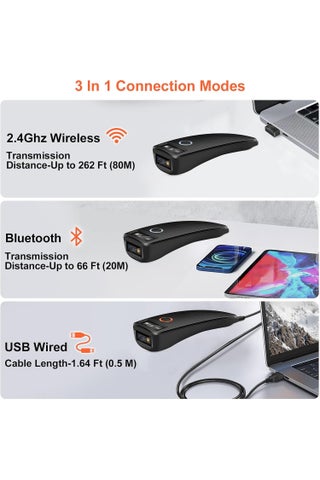 Mini Bluetooth Barcode Scanner, Wireless 2D QR 1D Bar Code Scanners with OLED Digital Display & AI Voice, Small Portable Handheld Barcode Reader for iPhone, Android, iPad, PC Computers & POS - view 3