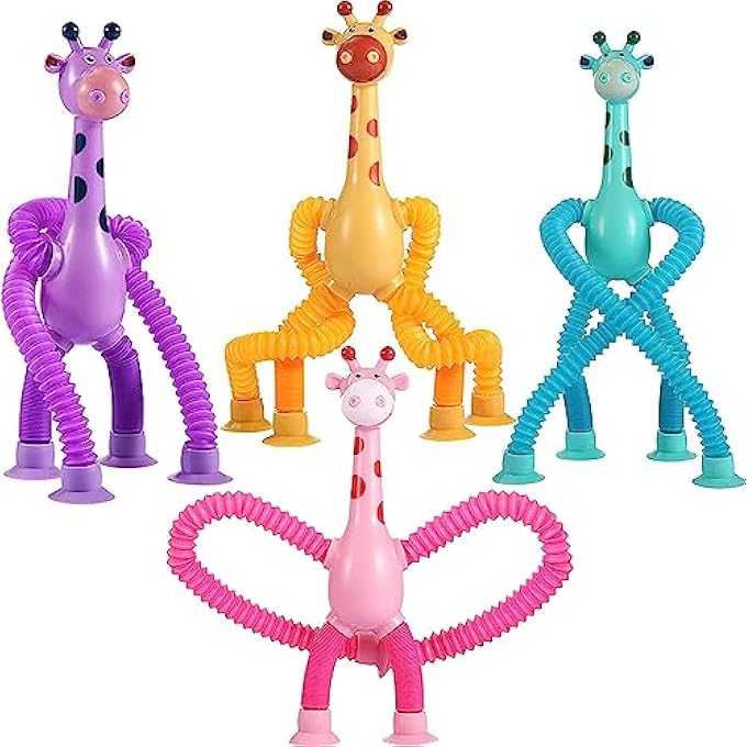YHRY Telescopic Suction Cup Giraffe Toy, 4 Pcs Pop Tubes Sensory Toys for Toddlers, Fun Educational Stress Relief Toys, Funny Gifts for Toddlers, Sensory Toys Birthday Gift Party Favors for Kids - Image 1
