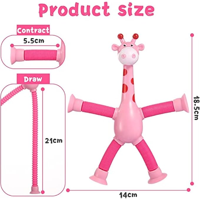 YHRY Telescopic Suction Cup Giraffe Toy, 4 Pcs Pop Tubes Sensory Toys for Toddlers, Fun Educational Stress Relief Toys, Funny Gifts for Toddlers, Sensory Toys Birthday Gift Party Favors for Kids - Image 2