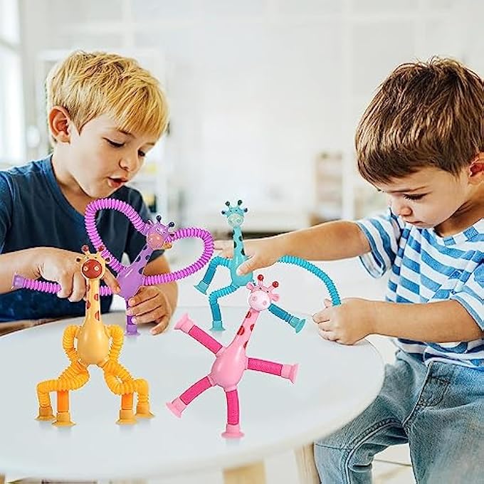 YHRY Telescopic Suction Cup Giraffe Toy, 4 Pcs Pop Tubes Sensory Toys for Toddlers, Fun Educational Stress Relief Toys, Funny Gifts for Toddlers, Sensory Toys Birthday Gift Party Favors for Kids - Image 4