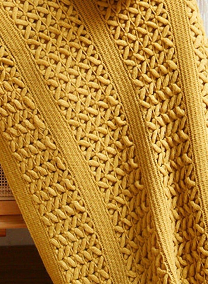 إسكدنيا نقي شرابة جوفاء محبوك بطانية ناعمة صفراء - Image 2