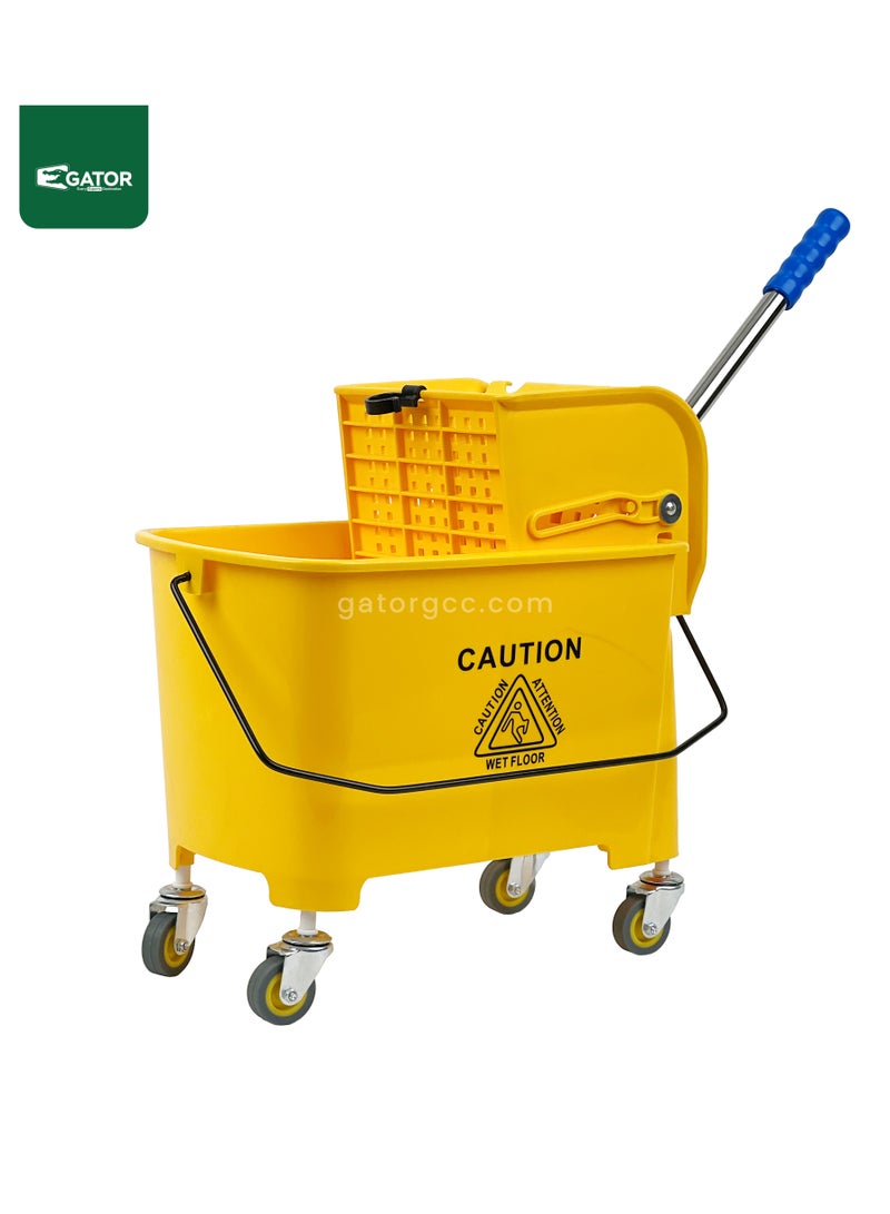 جاتور دلو ضغط الممسحة ذو الدلو الواحد مع عجلات، دلو ممسحة مصغر مع عجلات 20 لتر، أصفر - Image 1