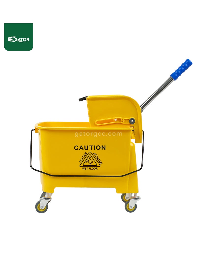 جاتور دلو ضغط الممسحة ذو الدلو الواحد مع عجلات، دلو ممسحة مصغر مع عجلات 20 لتر، أصفر - Image 2