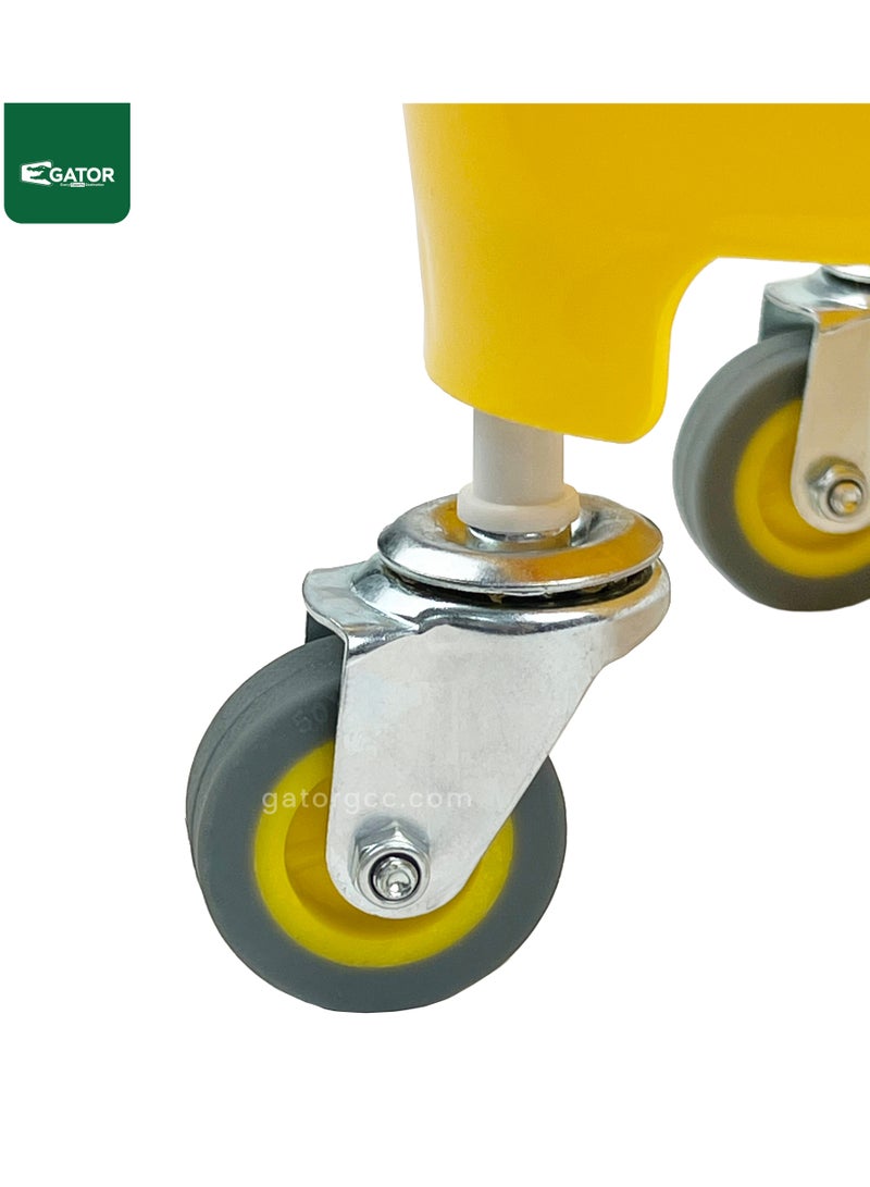 جاتور دلو ضغط الممسحة ذو الدلو الواحد مع عجلات، دلو ممسحة مصغر مع عجلات 20 لتر، أصفر - Image 3