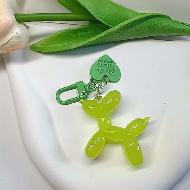 Green Epoxy Resin Dog Balloon Keychain - Premium Alloy Durable Key Ring for Women Girls Car Keys Bags - Cute Multifunctional Stylish Pendant for Home Decor - Image 2