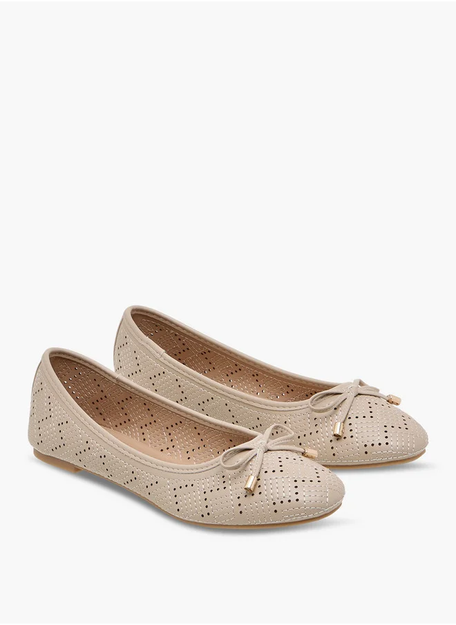 Flora Bella By Shoexpress Women's Textured Ballerina Shoes with Bow Detail