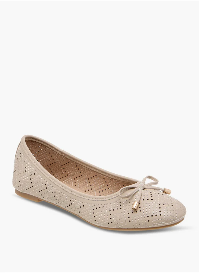 Flora Bella By Shoexpress Women's Textured Ballerina Shoes with Bow Detail