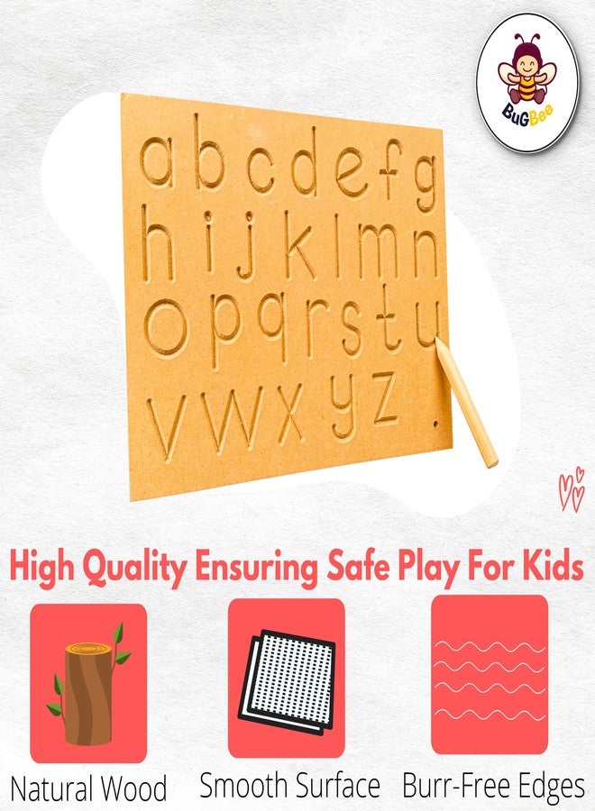 BuGBee Alphabet tracing Board Small ABC Wooden Slate| Montessori Materials Educational Puzzle Toys for 2+ Years Old Kids | Safe & Natural ABCD Board to Develop Memory & Writing Skills - Image 4
