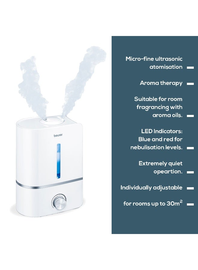 Beurer LB 45 Ultrasonic Air Humidifier – 4L Tank, Whisper-Quiet (<30m²), Dual 360° Mist Nozzles, Anti‑Limescale Filter & Aroma-Ready - Image 5