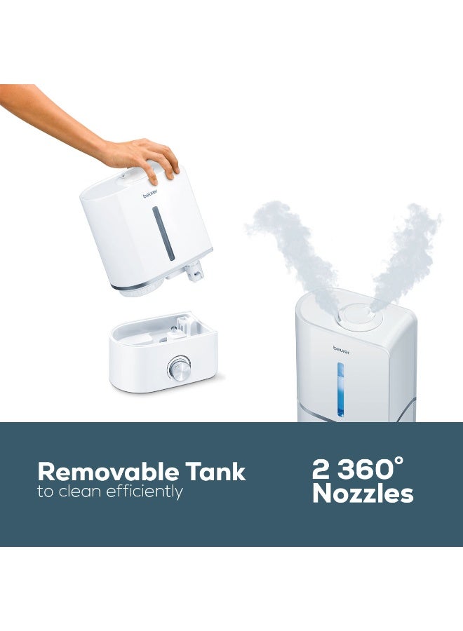 Beurer LB 45 Ultrasonic Air Humidifier – 4L Tank, Whisper-Quiet (<30m²), Dual 360° Mist Nozzles, Anti‑Limescale Filter & Aroma-Ready - Image 4