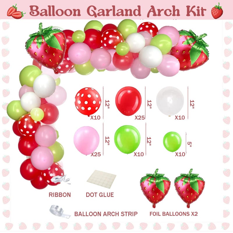 Hombae 103 PCs Strawberry Party Decorations, Hombae Strawberry Decorations for Birthday Backdrop Balloon Garland Arch Happy Birthday Banner Cake Cupcake Topper Pink White Red - Image 5