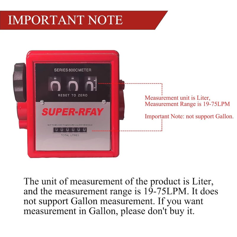 YFIXTOOL 1" Mechanical Fuel Meter 19-75 (5-20 GPM) Aluminum Diesel Gasoline Flow Meter - Image 4