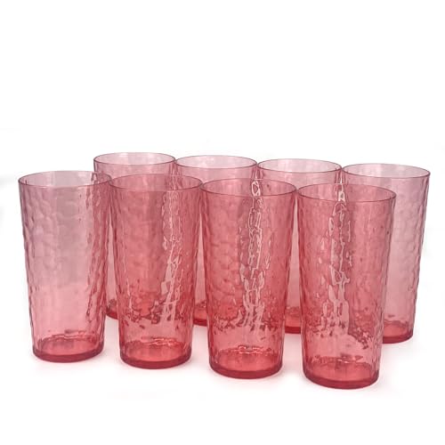 Yalin 24-Ounce Plastic Tumbler Acrylic Drinking Glasses, Reusable Plastic Cups, Stackable, BPA-Free, Shatter Proof, Dishwasher Safe, Set of 8 (Pink) - Image 1