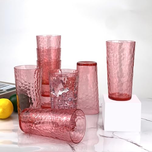 Yalin 24-Ounce Plastic Tumbler Acrylic Drinking Glasses, Reusable Plastic Cups, Stackable, BPA-Free, Shatter Proof, Dishwasher Safe, Set of 8 (Pink) - Image 5
