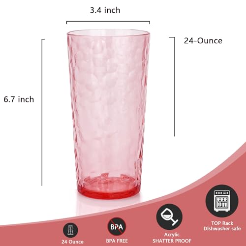 Yalin 24-Ounce Plastic Tumbler Acrylic Drinking Glasses, Reusable Plastic Cups, Stackable, BPA-Free, Shatter Proof, Dishwasher Safe, Set of 8 (Pink) - Image 4