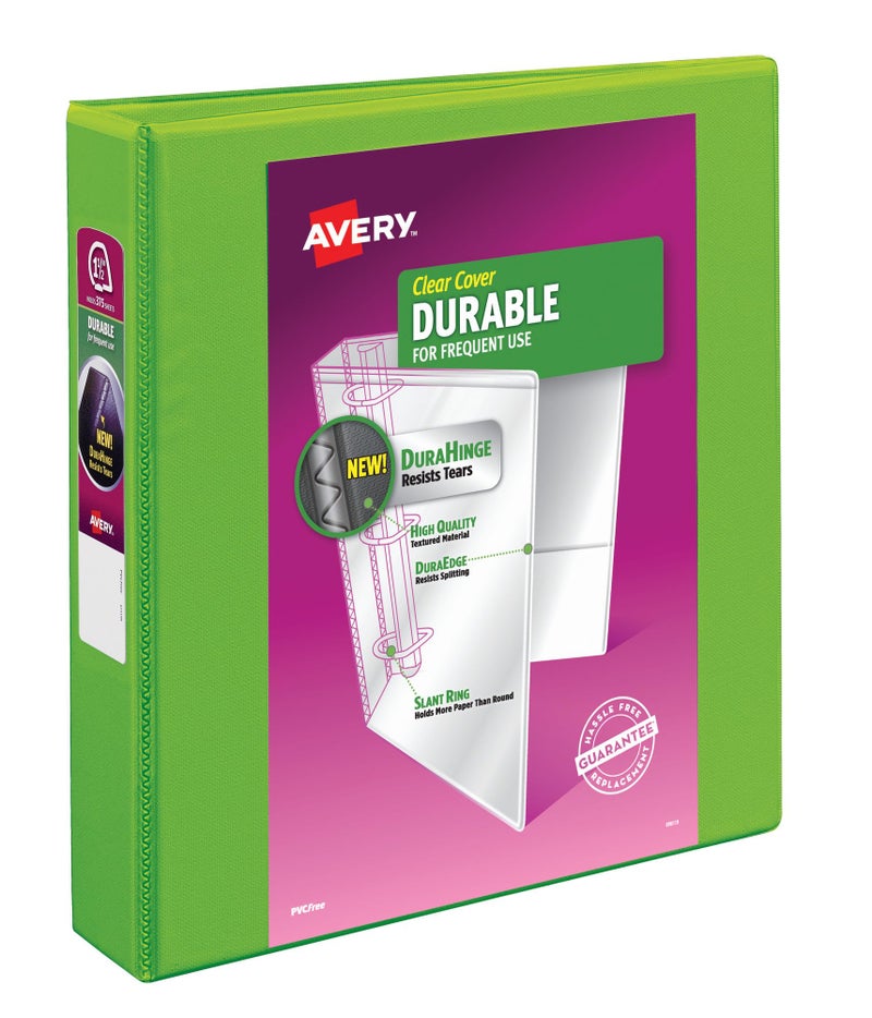 Avery Durable View 3 Ring Binder, 1-1/2 Inch Slant Rings, 1 Green Binder (17835) - Image 1