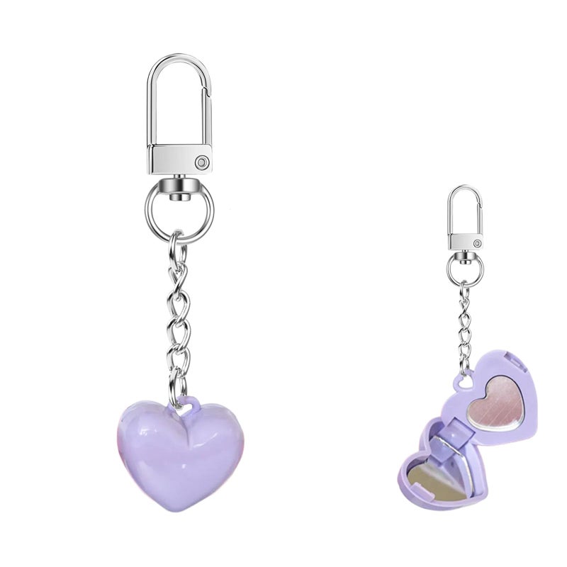 HongEast Cute Heart Keychain,DIY Lip Cheek Balm Heart Purse Bag Charm,Y2K Kawaii Keyring Decor Accessories for Women Gift with Mirror and Spoon(Purple) - Image 1