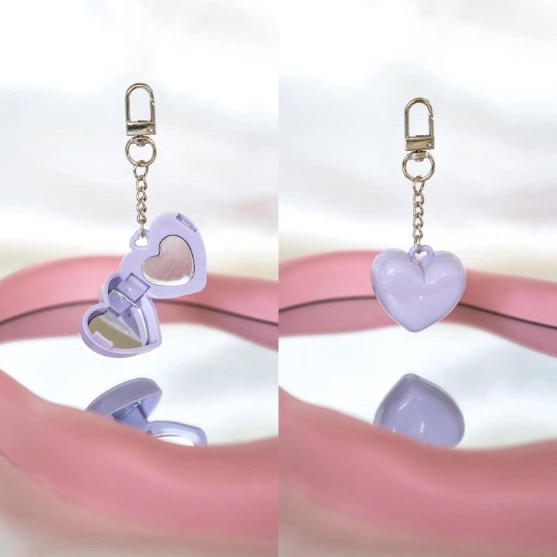 HongEast Cute Heart Keychain,DIY Lip Cheek Balm Heart Purse Bag Charm,Y2K Kawaii Keyring Decor Accessories for Women Gift with Mirror and Spoon(Purple) - Image 2