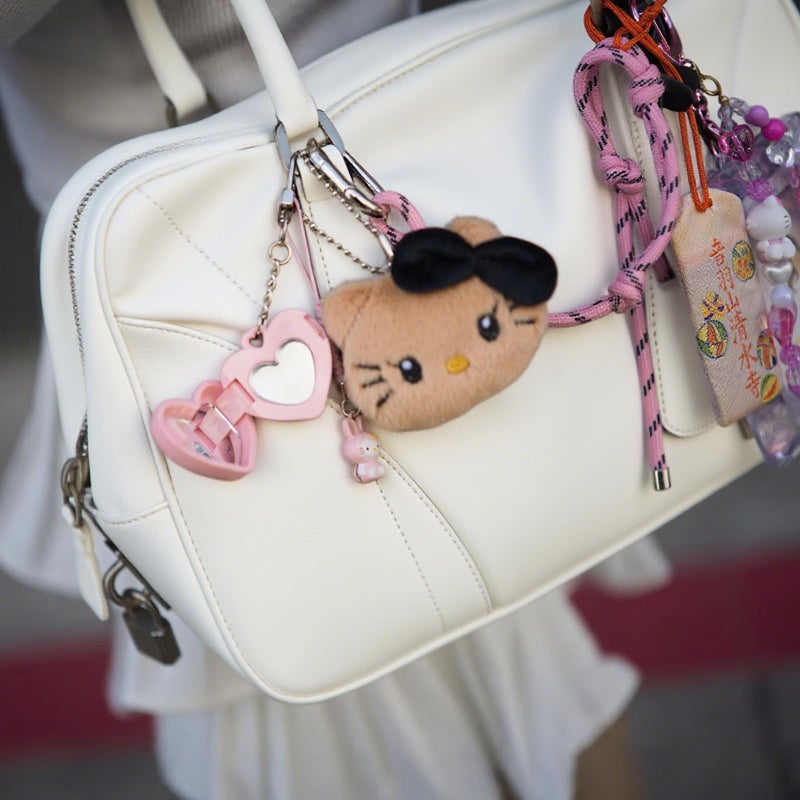 HongEast Cute Heart Keychain,DIY Lip Cheek Balm Heart Purse Bag Charm,Y2K Kawaii Keyring Decor Accessories for Women Gift with Mirror and Spoon(Purple) - Image 5
