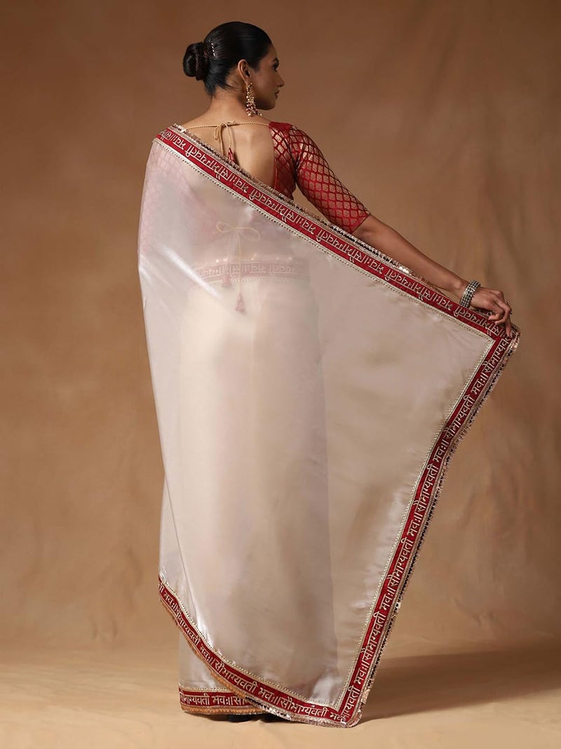 SAREE MALL Women's White Tissue Embroidered Saree With Unstitched Blouse Piece (RADHA2005_RX) - Image 2
