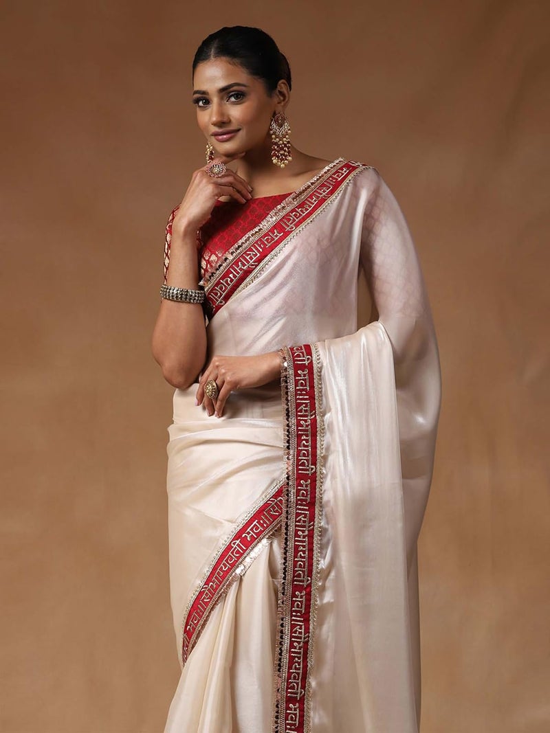 SAREE MALL Women's White Tissue Embroidered Saree With Unstitched Blouse Piece (RADHA2005_RX) - Image 4
