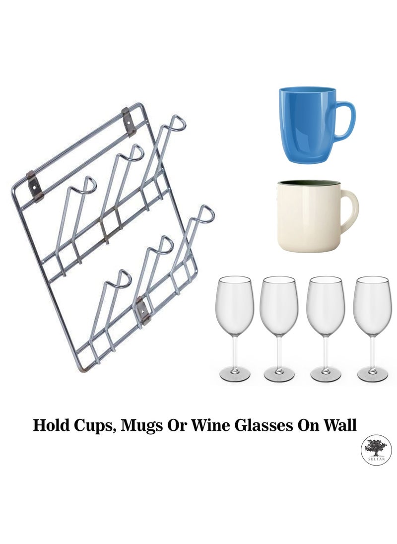 sulfar Stainless Steel Wall Mounting Glass Stand/Water Glass Holder for Kitchen / 6 Glass Storage Wall Hanging Glass Stand (6 Glass Holder Storage) Silver  - Image 5