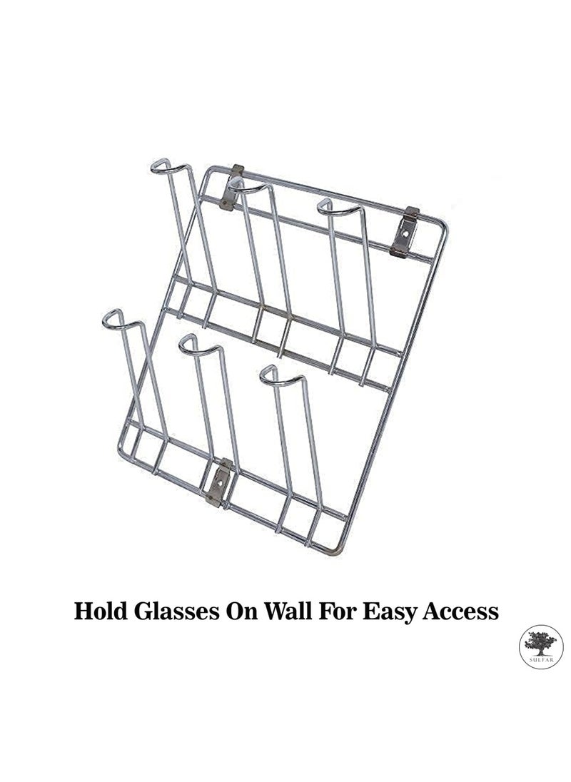 sulfar Stainless Steel Wall Mounting Glass Stand/Water Glass Holder for Kitchen / 6 Glass Storage Wall Hanging Glass Stand (6 Glass Holder Storage) Silver  - Image 4