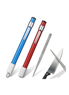 Excefore 2 Pieces Diamond Retractable Knife Sharpener Honing Steel Sharpening Rod for Kitchen Outdoor Serrated Stick Tools (Blue, Silver)  - Image 1