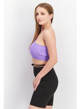 Asos Weekend Collective Women Asymmetrical Neck One Shoulder Sleeve Plain Crop Top, Purple  - Image 3