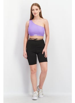 Asos Weekend Collective Women Asymmetrical Neck One Shoulder Sleeve Plain Crop Top, Purple  - Image 4