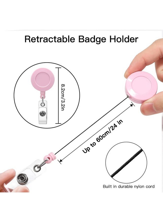 Soleebee 2 Pieces Nurse Badge Reel, 24'' Retractable Badge Holder With 360° Swivel Alligator Clip Solid Color Id Badge Holder For Nurse Doctor Teachers Students Badge Reel (Pink) - Image 2