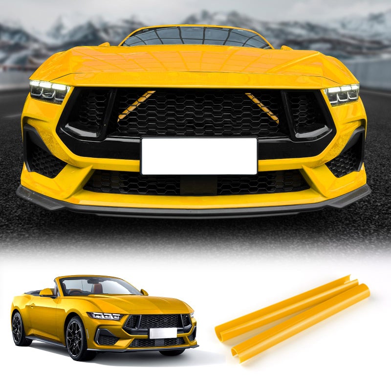 KUNGKIC For 2024 2025 Mustang Grill Inserts Trims ABS V Brace Stripes Wrap Covers Exterior Car Accessories Yellow - Image 2